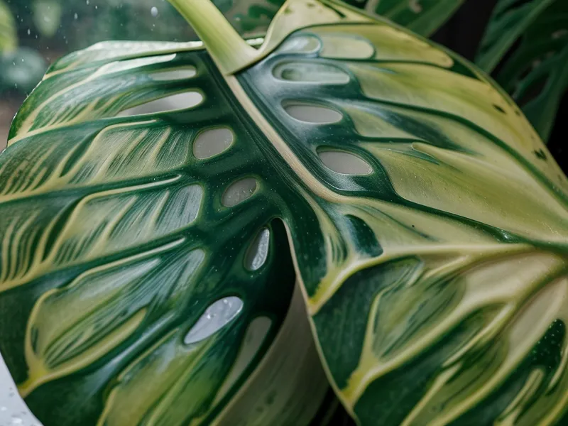 Human Design emotionales Zentrum: nasse Monstera-Blätter am Fenster in Hamburg-Eimsbüttel bei Nacht